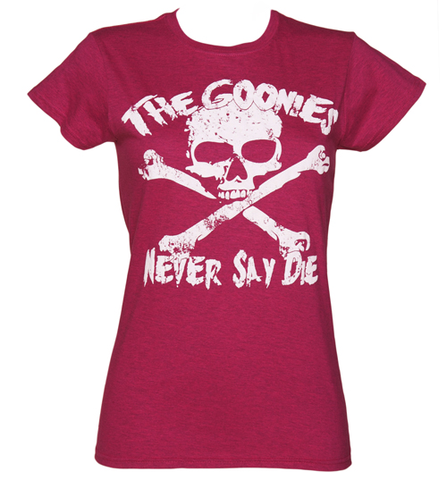 Ladies Heather Pink Goonies Never Say Die T-Shirt