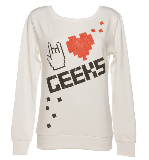 Ladies Sugar White I Love Geeks Sweater