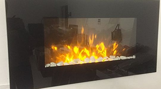 TruFlame 2016 LED TruFlame Wall Mounted Flat Glass Electric Fire with Pebble Effect (90cm wide square corners)