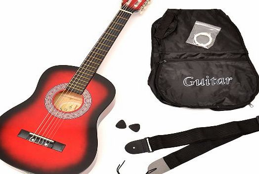 ts-ideen 5209 Childrens Acoustic Guitar Half Size for 6 to 9 Years Red with Guitar Case / Strap / Replacement Strings