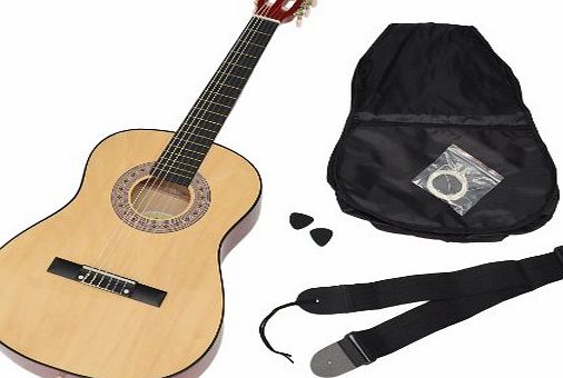 ts-ideen 5261 Childrens Acoustic / Classical Guitar 3/4-Size for Ages Roughly 8 to 12 Years with Bag / Strings / Plectra / Strap / Natural-Coloured