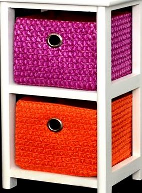 ts-ideen Chest of drawers bedside table cupboard 44 cm height bath shelf white with 2 baskets in orange and purple for childrens room, office, bath, hallway and baby room
