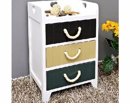 ts-ideen Chest of drawers Cabinet in white hallway bathroom kitchen bedside table nightstand with three drawers in brown and beige with cord