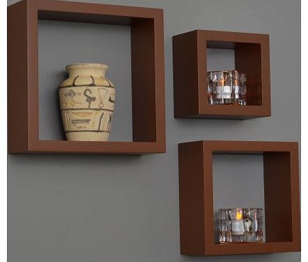 ts-ideen Triple cube shelf set design books CD wall shelf hanging shelf glossy brown