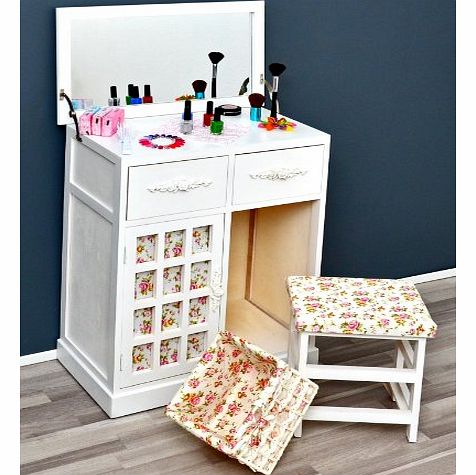 Vanity dressing table dressing table in the rustic house antique style dresser in white with mirror, stool and matching basket