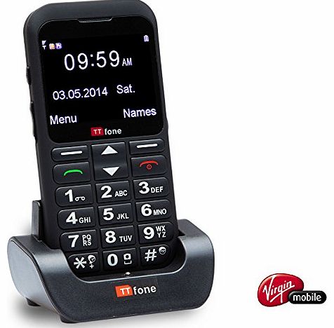 TTfone Earth Big Button Mobile Phone Easy Huge Screen SOS Button Dock (Virgin Mobile Pay as you go)