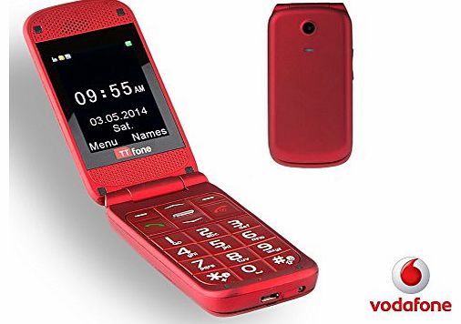 Venus Vodafone Pay As You Go Big Button Flip Mobile Phone with Camera and SOS Button - Red