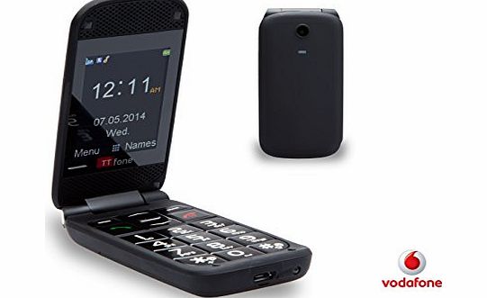 TTfone Venus Vodafone Pay As You Go Big Button Flip UK Sim Free Mobile Phone with Camera and SOS Button - Black