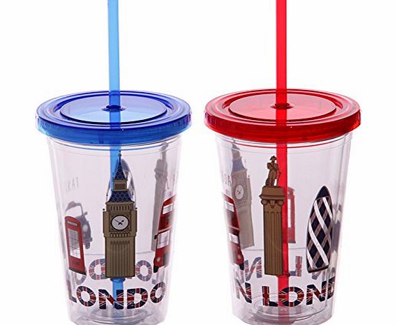 Funky Plastic London Icons Double Walled Cup with Lid and Straw. A perfect gift for that Birthday Gift, Christmas Present or Fathers day gifts etc...