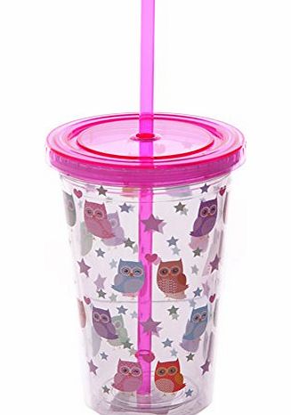 Funky Plastic Love Owls Double Walled Cup with Lid and Straw. A perfect gift for that Birthday Gift, Christmas Present or Fathers day gifts etc...