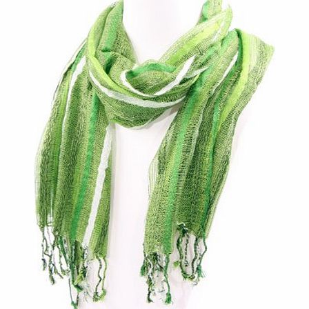 Loose Weave Striped Scarf Shades of Green
