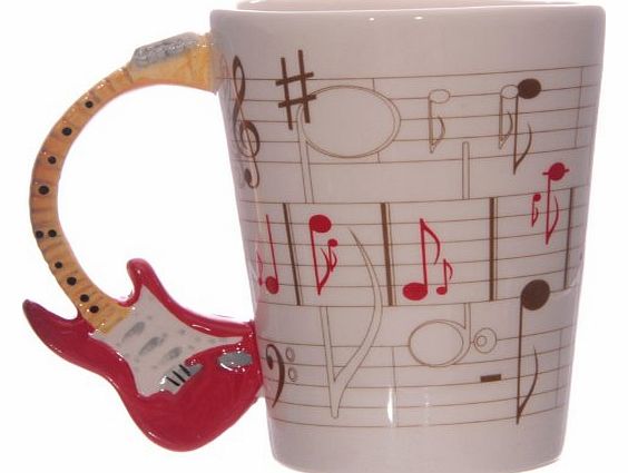 TTG(PUCK) - General Giftware Ted Smith Ceramic Sheet Music Guitar Handle Mug - Red. A perfect gift for that Birthday Gift, Christmas Present or Fathers day gifts etc...