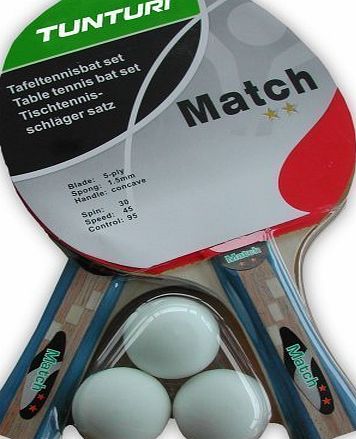 Tunturi Match Table Tennis Set Bats and Balls - Multicoloured
