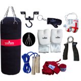 Canvas Punch Bags Set 3 feet with Free Chrome Plated chain, Bag Mitts, Heavy dute Metal Ceiling Hook, Nylon Skipping Rope Blue, Boxing Glove UK Flagged Miniature and novelty, Boxing Gloves Key Chain B