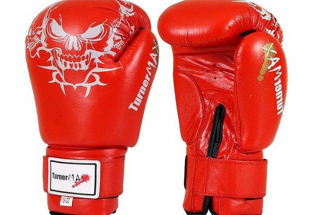 Turner Sports Genuine Cowhide Leather Boxing Gloves Professional Martial Arts Sparring Gloves, Red, 14 oz with Gum