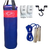 Quality Vinyl Punch Bag Kick Boxing Martial Arts set With Nylon Skipping Rope with wooden handles and Free Ceiling Hookand Bag Gloves