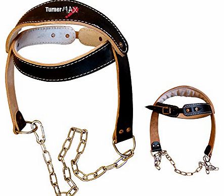 TurnerMAX Cowhide Leather Head Harness Neck Builder Training weightlifting with Free Chain