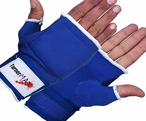 TurnerMAX Elasticated Poly Cotton Training Inner Gloves Boxing MMA Gym Fight Gel Blue Medium