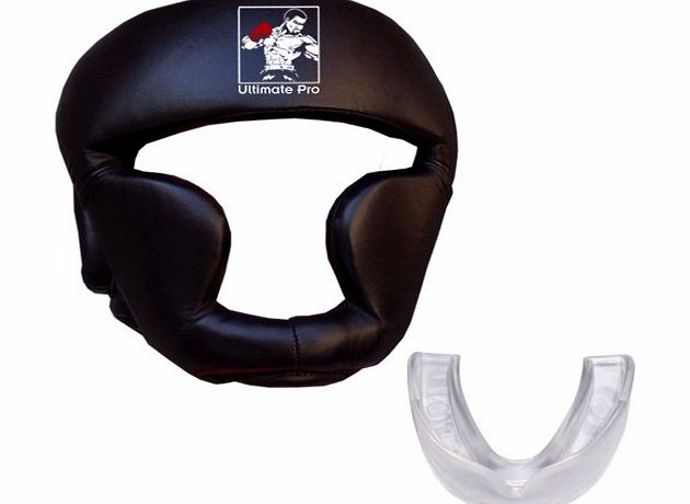 TurnerMAX Leather Full Face Head Guard Kick Boxing Headguard Protection Black with Gum Shield