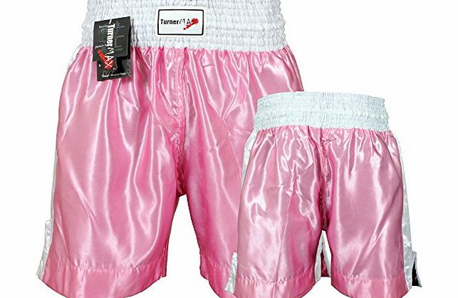 TurnerMAX Muay Thai Boxing Shorts Trunks Kickboxing Short Martial Arts MMA UFC Gym Training Pink (Small)
