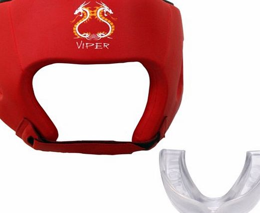 TurnerMAX PU Open Face Head Guard Kick Boxing Headguard Protection Red with Gum Shield