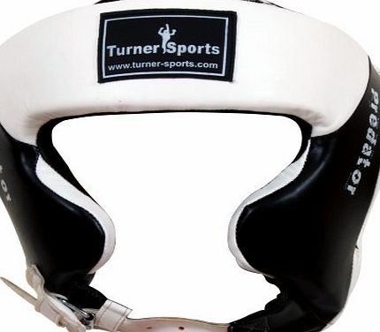 TurnerMAX Synthetic Leather Full Face Head Guard Kick Boxing Martial Arts Headguard Protection White Black