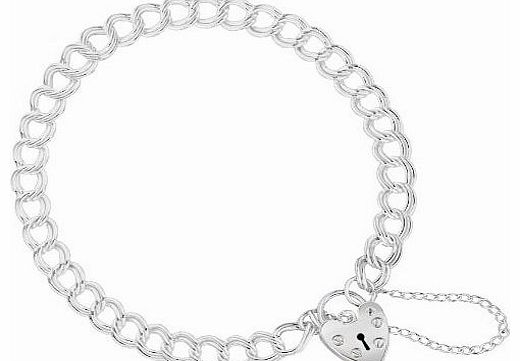 Tuscany Silver Double Panza Heart Padlock Charm Bracelet 18cm/7``