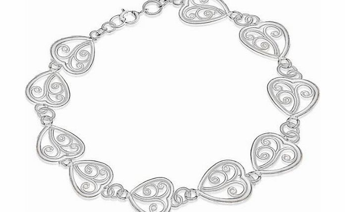 Tuscany Silver Filigree Heart Link Bracelet 19cm/7.5``
