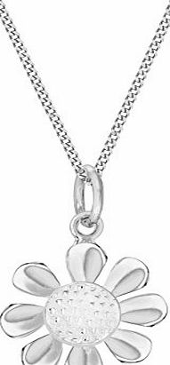Tuscany Silver Sterling Silver Daisy Pendant on Curb Chain of 46cm/18``