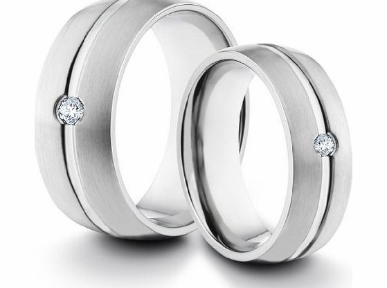 TWG Titanium His amp; Hers 8MM/6MM Titanium Comfort Fit Wedding Band Ring Set w/ Brushed Finish amp; Solitaire CZ Diamond (Available Sizes H - Z 2) EMAIL US WITH YOUR SIZES