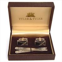 Tyler and Tyler Diffusion Black Collar Stiffener and Cufflinks Set