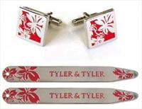 Tyler and Tyler Red Enamel / Silver Cufflinks/Collar Stays by