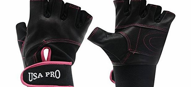 U.S.A. Pro USA Pro Leather Training Gloves Ladies Grey/Pink Medium