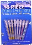 Mini Gel Pens 8 Piece- 3 Gold, 3 Silver, 1 Red, 1