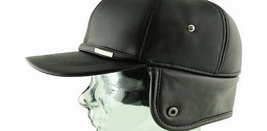 UD Accessories Mens Faux Leather amp; Fur Ear Flap Peaked Trapper Hat in Black
