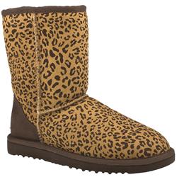 Ugg Female Classic Short Leopard Suede Upper Casual in Beige and Brown