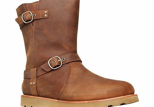 Ugg Noira Leather Double Buckled Calf Boots, Brown
