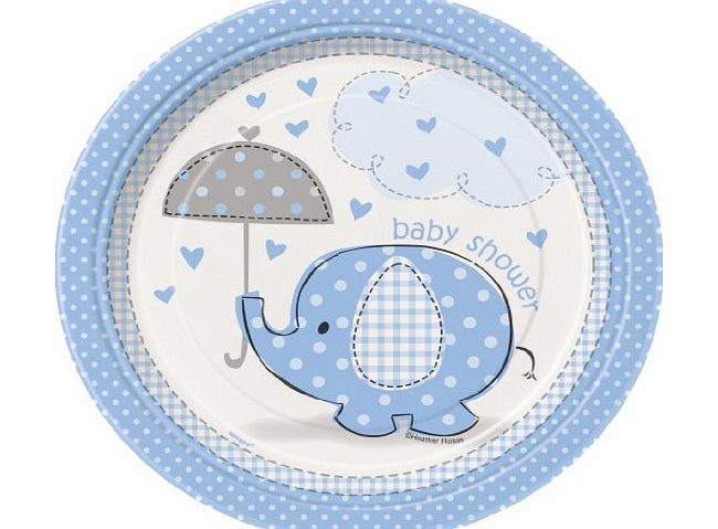 Uk Baby Shower Co Baby Shower Umbrellaphants Blue Paper Plates - Pack of 8