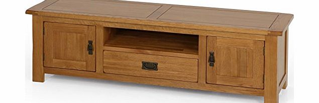UK-Gardens Rustic Solid Oak Media Television Stand With Shelf Drawer Cupboards 152x42x50cm