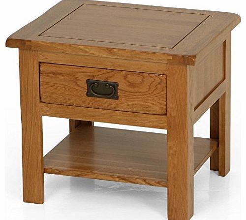 Rustic Solid Oak Sofa Side Table Drawer And Shelf 51x56 Wooden Indoor Furniture