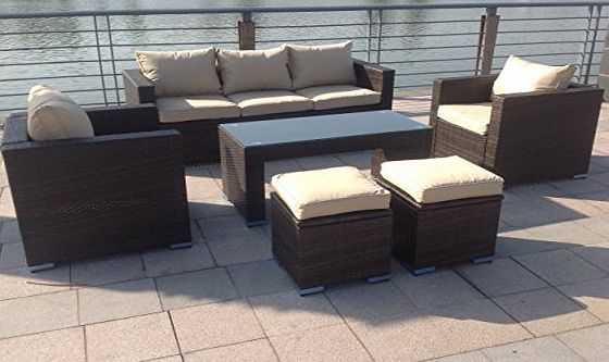 UK Leisure World NEW RATTAN WICKER CONSERVATORY OUTDOOR GARDEN FURNITURE SET CORNER SOFA TABLE (Dark brown)