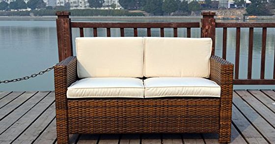 UK Leisure World New Twin Rattan Wicker Conservatory Outdoor Garden Furniture Set Light mixed brown