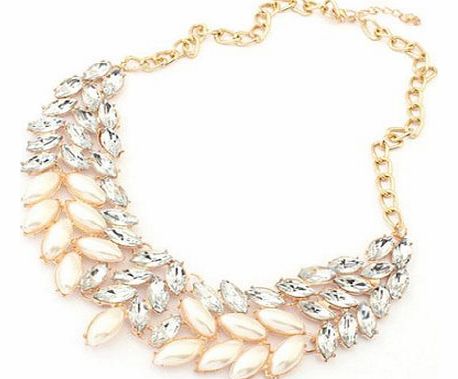 Ukamshop Best Price Lady Fashion Pearl Rhinestone Crystal Chunky Collar Statement Necklace