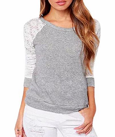 Ukamshop TM)Women Backless Long Sleeve Embroidery Lace Crochet Shirt Top Blouse (XL)