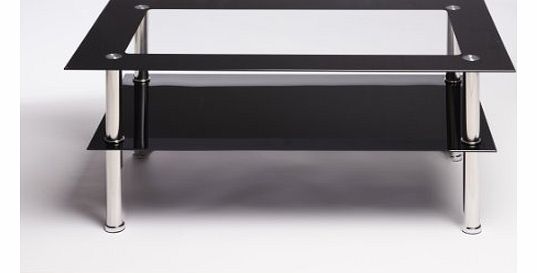 UKCOFFEETABLES Black And Clear Rectangle Glass Stainless Steel Coffee Table