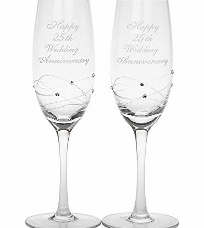 ukgiftstoreonline 25th Silver Wedding Anniversary Gift Pair Of Crystal Champagne Flutes