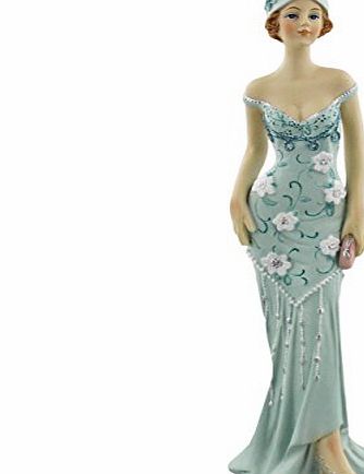 ukgiftstoreonline Art Deco Broadway Belles Lady Figurine Statue. Blue Teal Colour