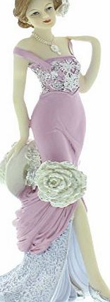 ukgiftstoreonline Art Deco Vintage Rose Lady Figurine Statue standing Pink Dress