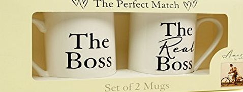 ukgiftstoreonline ``THE BOSS amp; THE REAL BOSS`` BONE CHINA MUGS WEDDING OR ANNIVERSARY GIFT