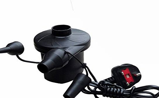 UKHobbyStore Mains Powered Electric Air Pump for Airbeds amp; High Volume Inflatables with Home 240v Plug Adaptors Fast Flow Garden Home or Camping Airpump With Universal Valves- Inflates amp; Deflates.